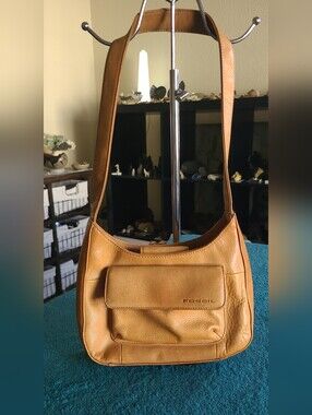 Vintage Fossil Leather Shoulder Bag In Camel